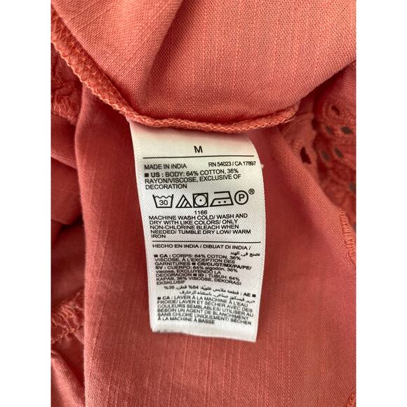 2/$30 OLD NAVY Boho Embroidered Tiered Peasant Dress M Coral Eyelet Long Sleeve - Picture 10 of 10